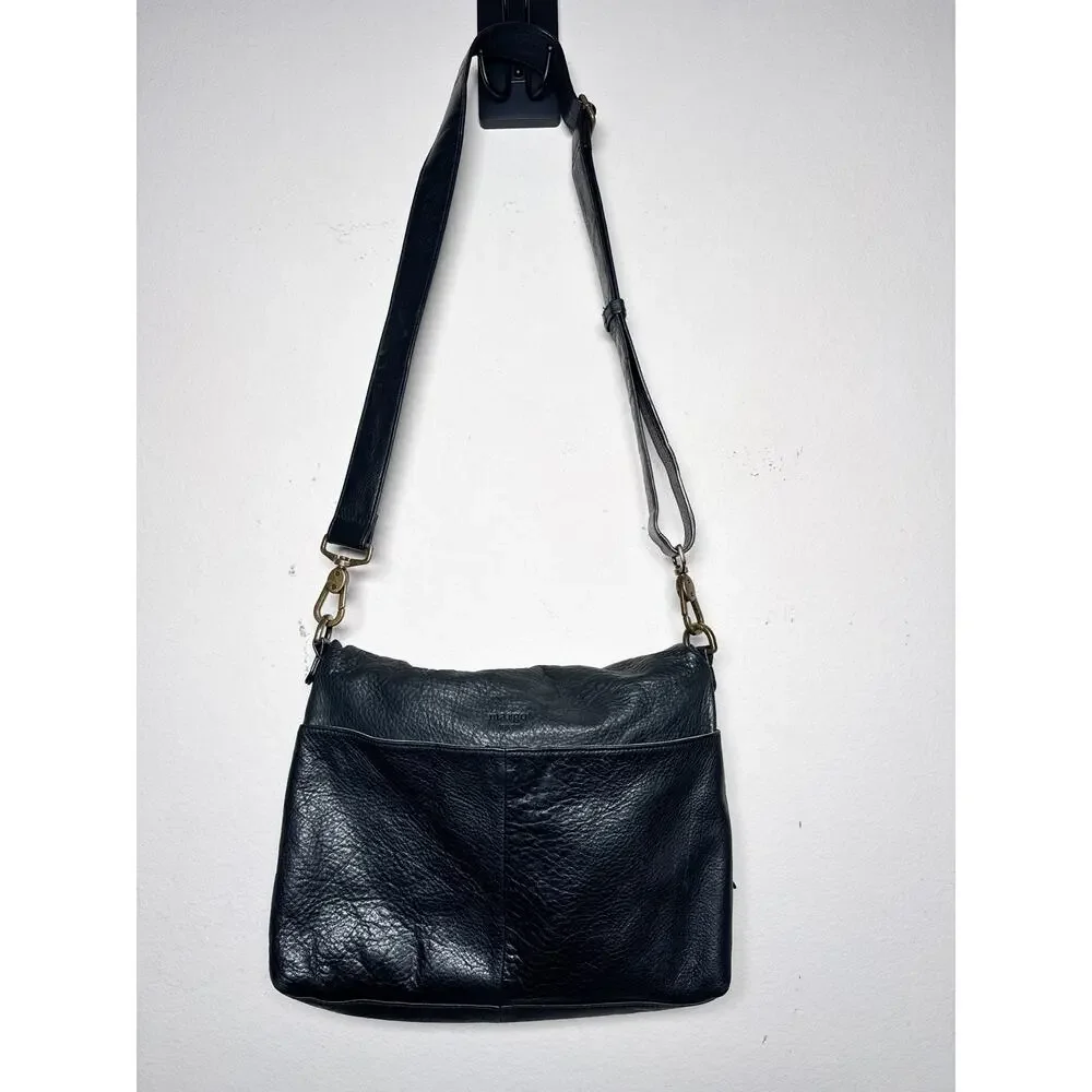 Margot New York Mickey Double Zip Crossbody Black Leather Bag